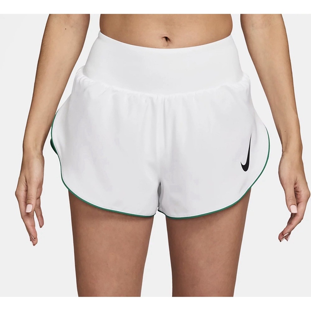 NWT Nike Dri-FIT Tempo Swoosh Mid-Rise 3" Inseam - White With Green Accent - Med